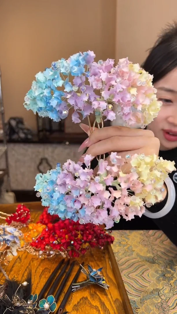 刺绣一对 非遗绒花