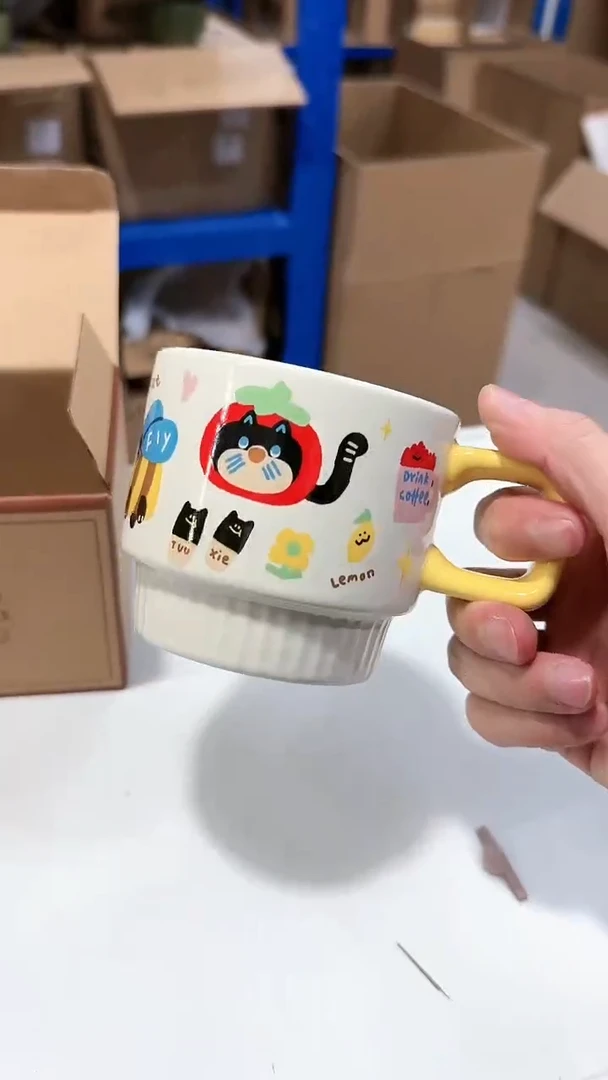 【闪购商品】瓷片蜜蜂猫咖啡杯320ml