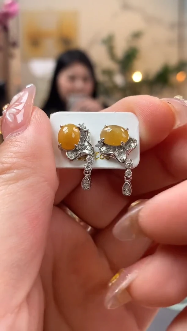 【闪购商品】翡翠耳饰银S925镶嵌耳饰