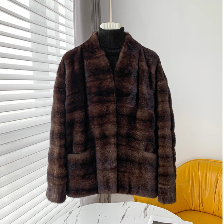 梵琴黛进口丹麦紫金皇冠短二整貂V领全抽复古中长气质时尚女外套