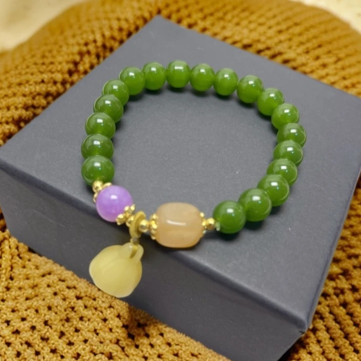 新中式碧绿色金丝玉莲蓬好运连连玻璃手链S112