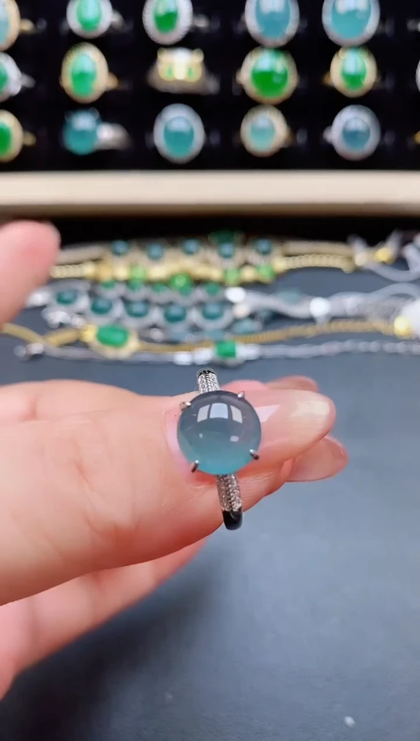 翡翠戒指银S925镶嵌21321