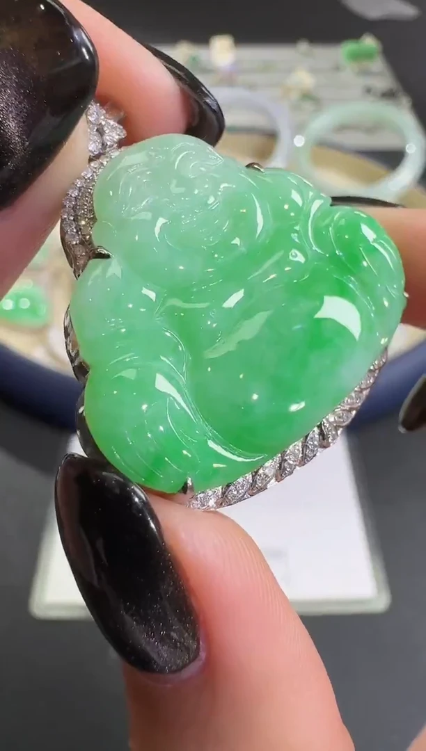 吊坠(不含链)18K金镶嵌翡翠【源头工厂】钻石镶嵌