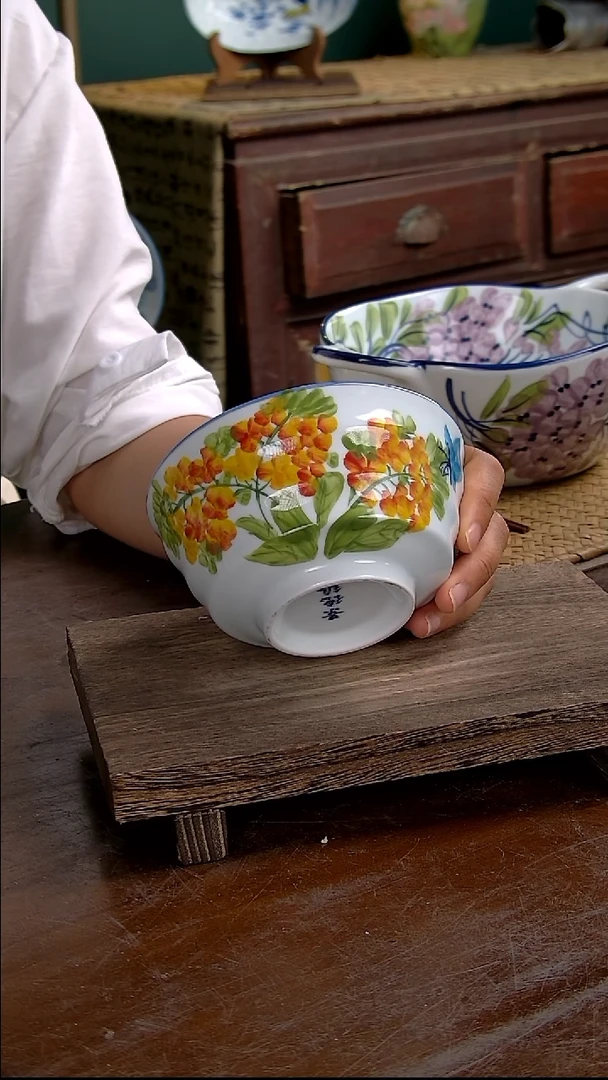 瓷片高白5.5英寸螺纹米饭碗-油菜花