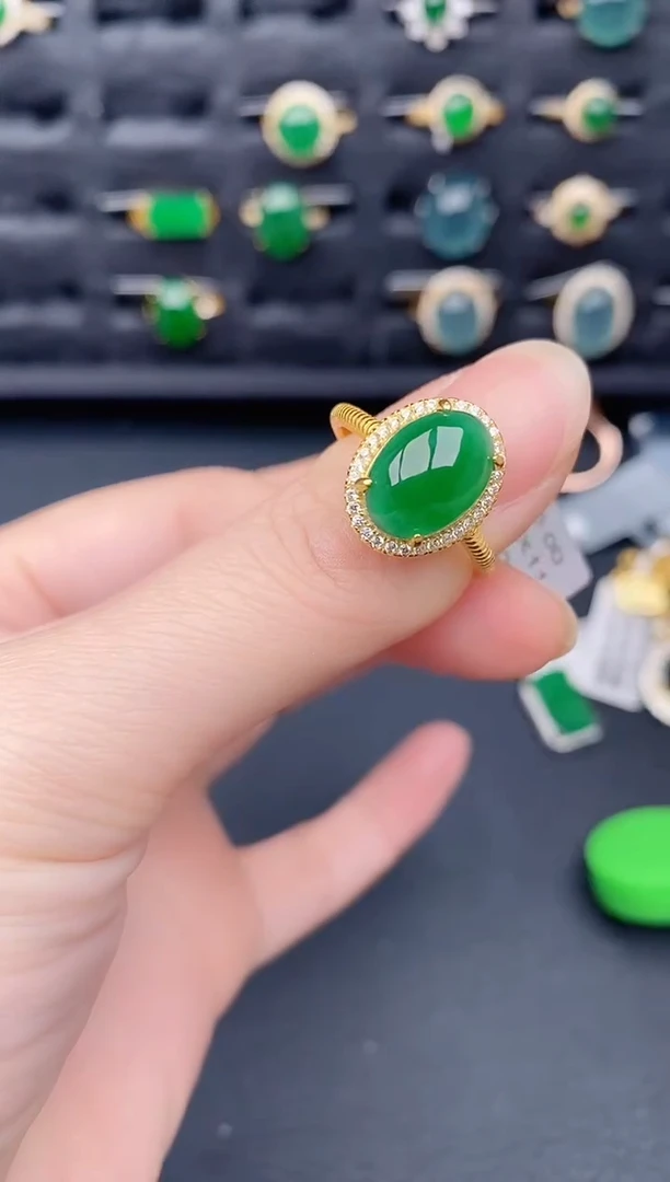 银S925镶嵌戒指翡翠天然a货翡翠342