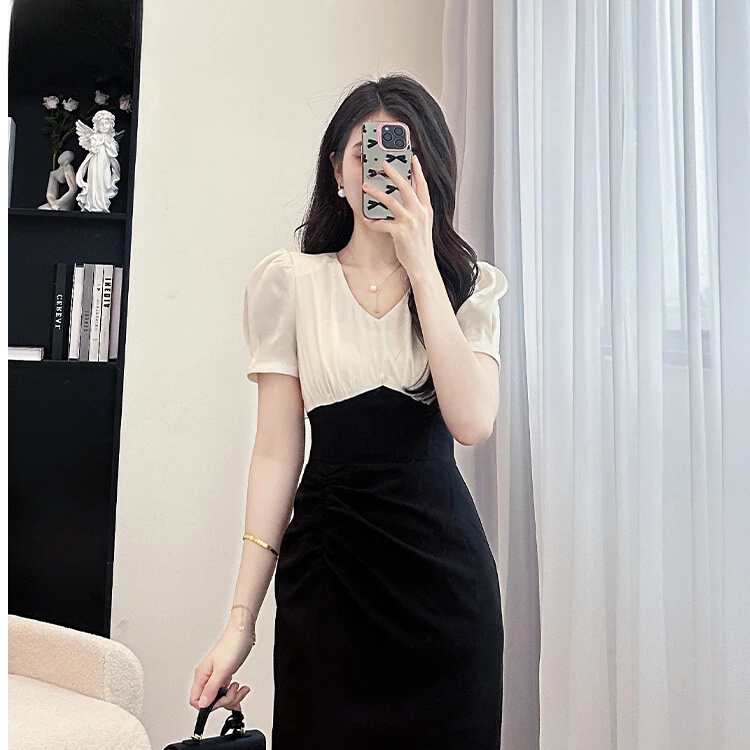 年终请沧/25夏季新款清凉时尚赫本风显瘦V领连衣裙 1595 QC