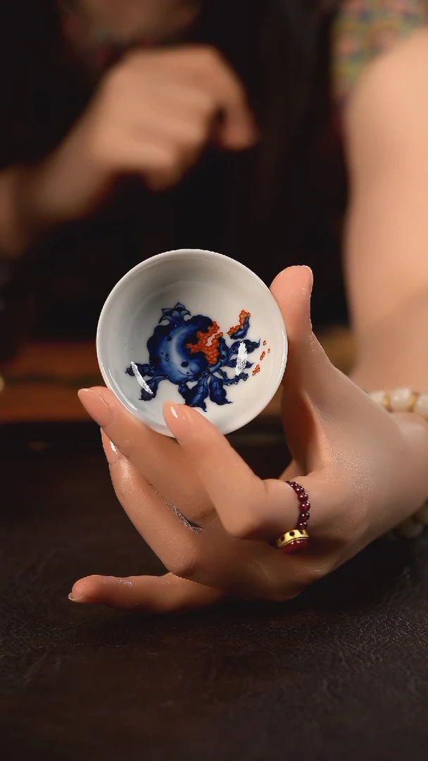 洪印慕明加彩小碗杯 石榴