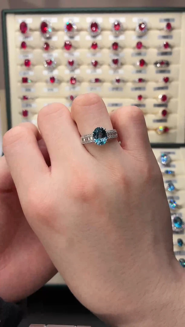 银S925镶嵌戒圈海蓝宝石0000