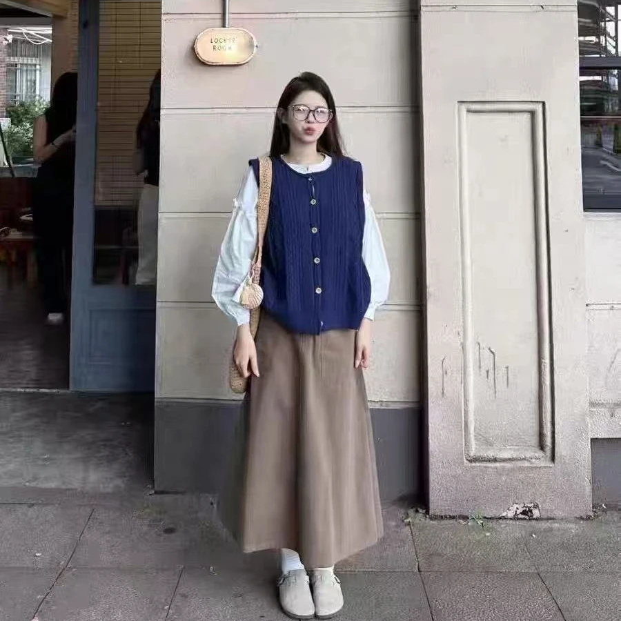 【陈鱼白】法式马甲衬衫连衣裙子女秋冬学院风高级感早秋季套装长裙