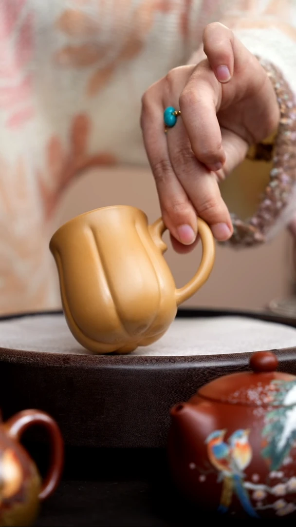 茶壶紫砂黄金段南瓜手把杯高