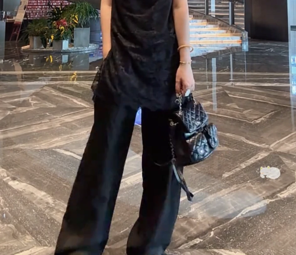 FANYE 2025夏季新款设计感裤边睫毛蕾丝小阔腿裤25322