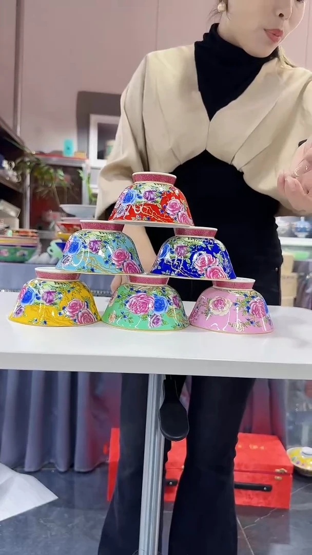 瓷片4.7英寸花口碗6个景德镇陶瓷混色