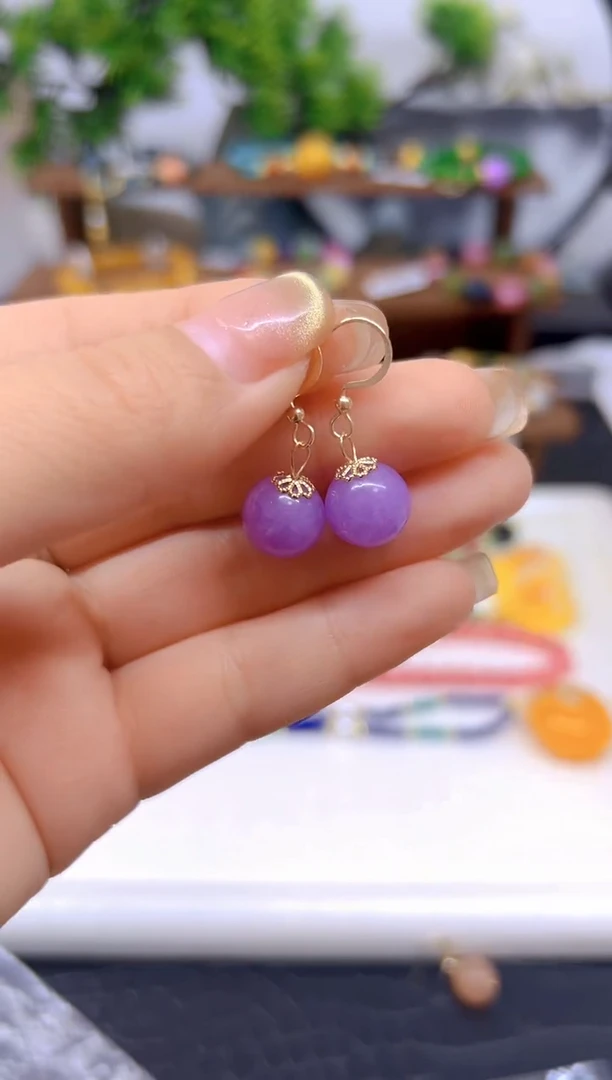 翡翠14K金镶嵌耳饰DIY款E494