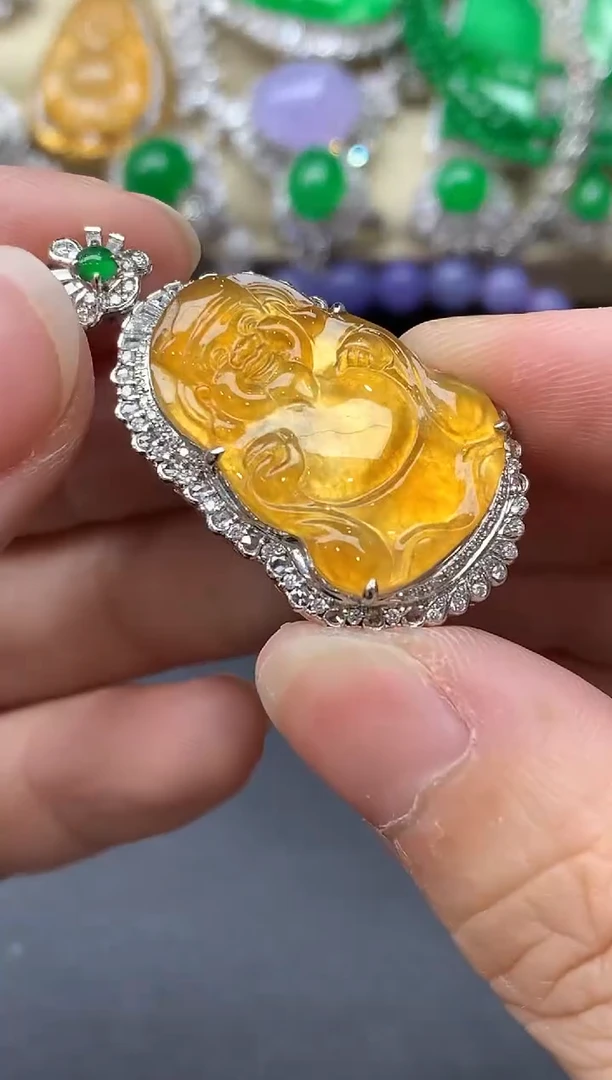 翡翠18K金镶嵌颈饰430-中国好珍宝