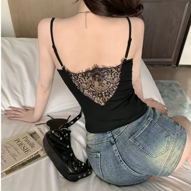 打底带胸垫吊带背心女春季纯欲性感辣妹蕾丝拼接美背上衣内搭外穿