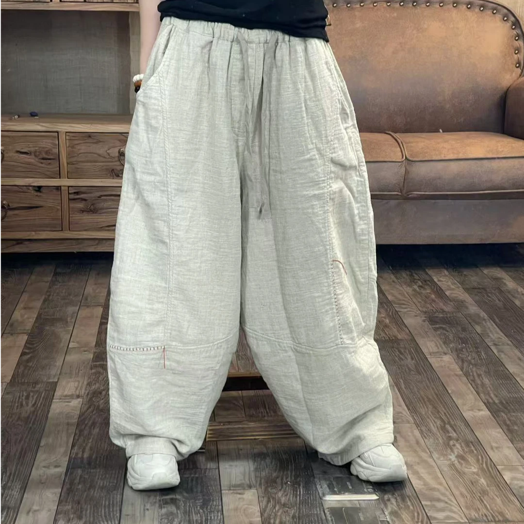 [四月阳光]春季汉麻双层复合炒色做旧明线休闲裤(长91臀围146)