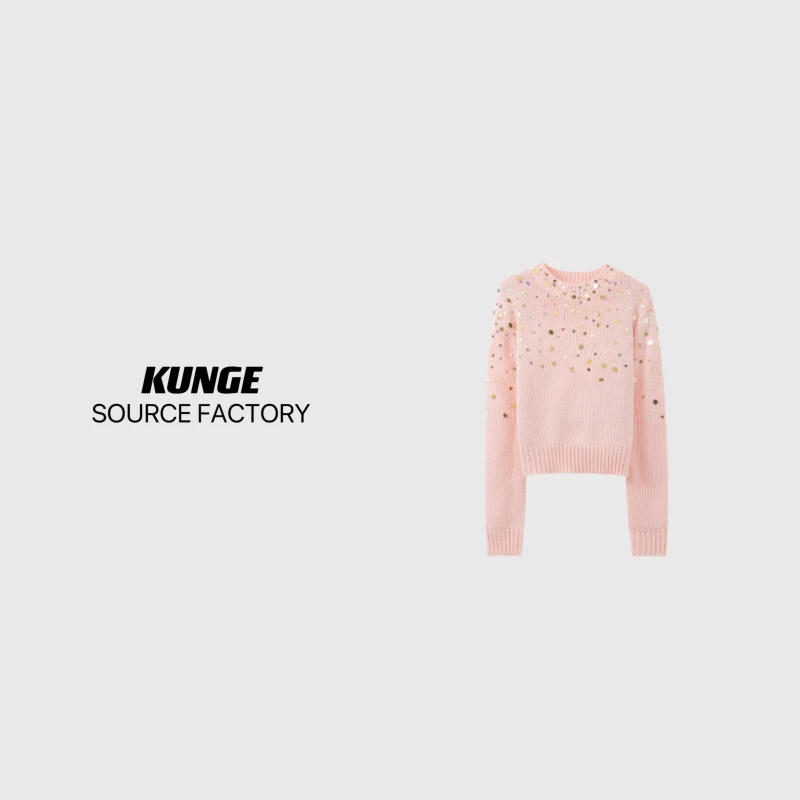 KUNGE 毛衣毛衣针织衫女装上衣开衫短款时尚休闲-8655