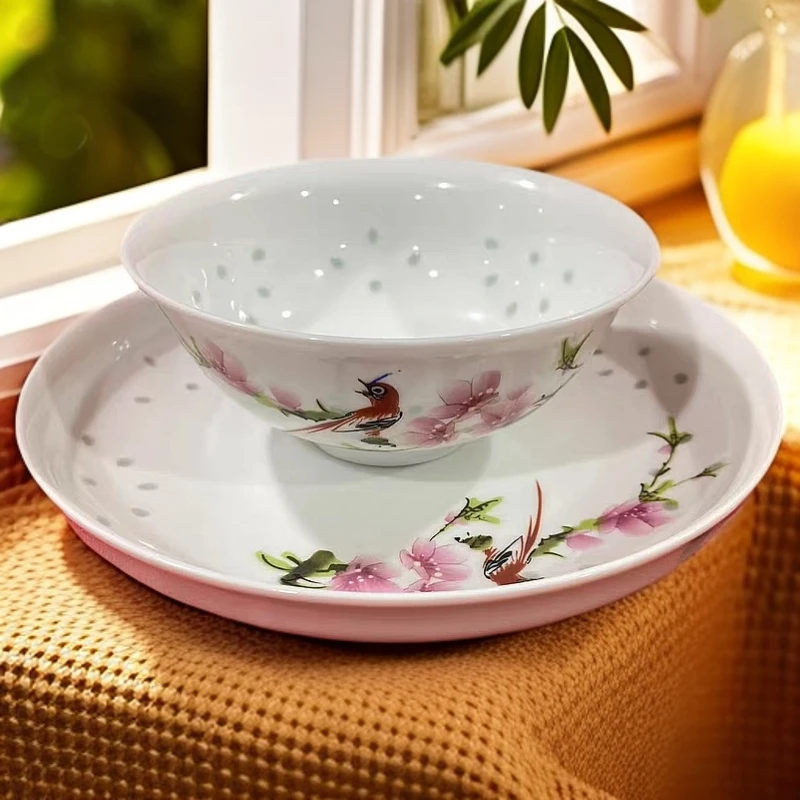 ZY-ZH-A202套装玲珑水点桃花4.5英寸碗1个+7英寸盘1个
