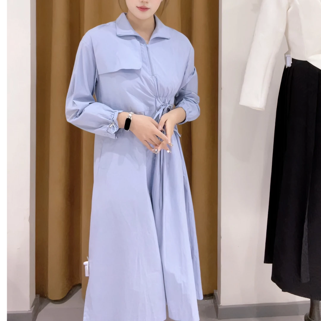 春季新款韩版休闲女长袖中长款收腰显瘦连衣裙潮款风衣裙658