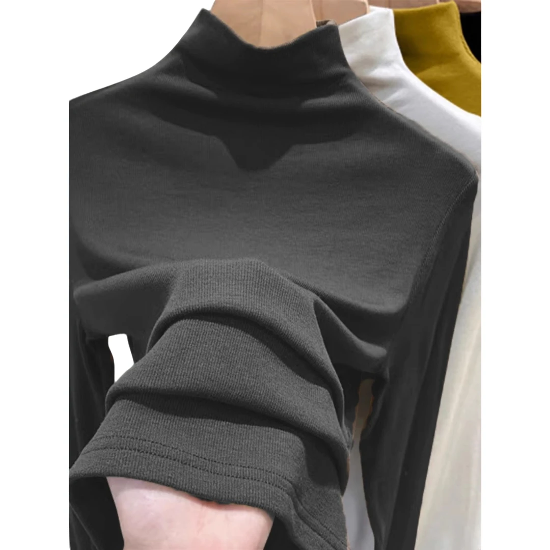 棉质半高领打底衫女秋冬磨毛德绒长袖T恤小香风内搭上衣休闲百搭