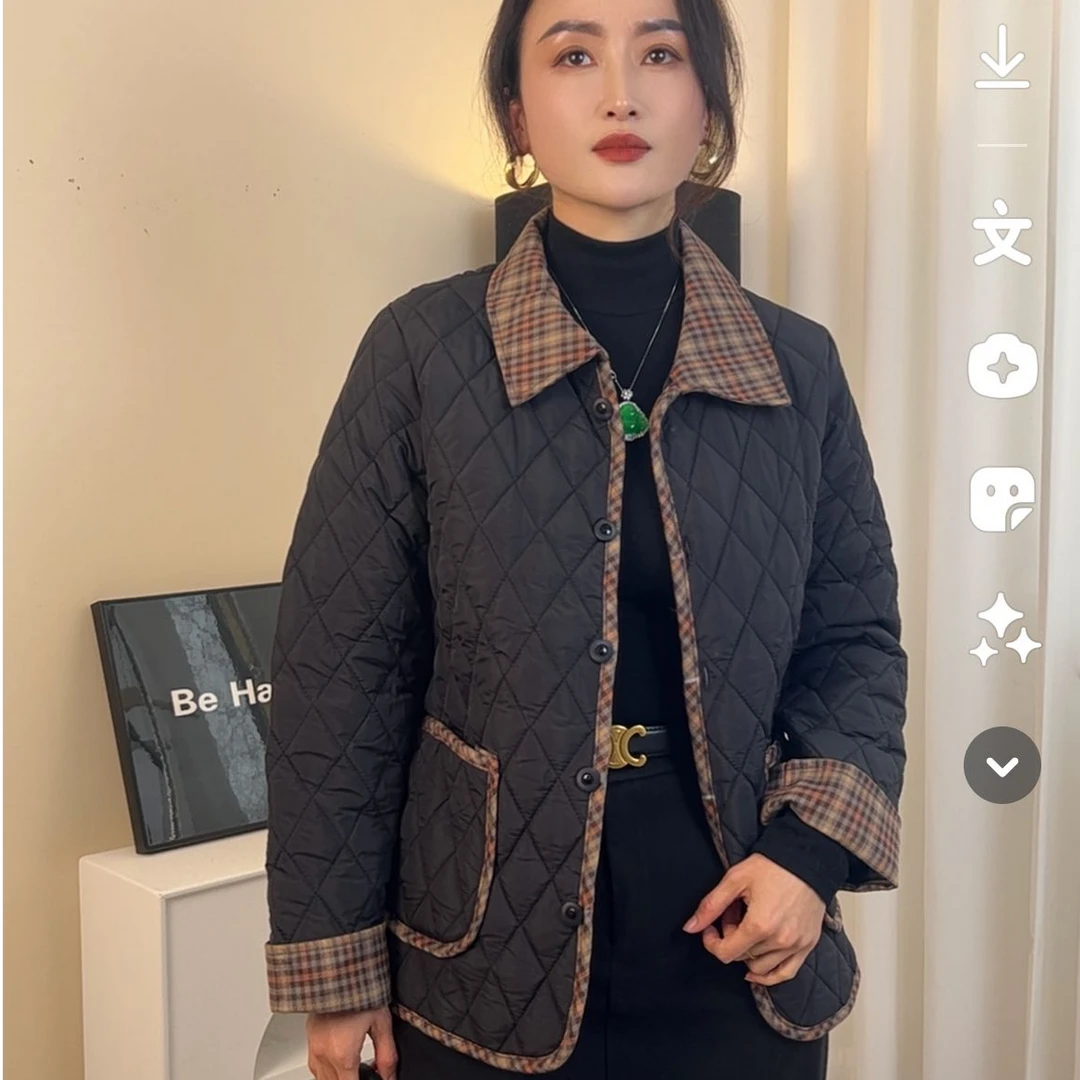 wss春季新款时尚妈妈装休闲百搭格子外套