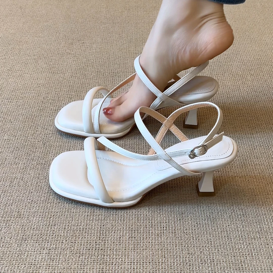 RubyL/6cm夏季新款法式优雅简约舒适踩屎感百搭纯色细跟露趾凉鞋