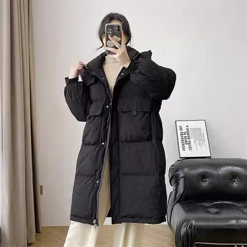 新款半纽扣中长款收腰显瘦连帽白鸭绒羽绒服外套加厚冬装