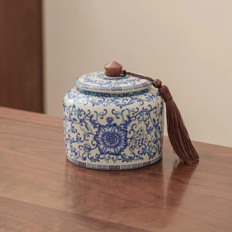 当代汝窑茶叶罐陶瓷中式覆古密封罐存茶罐储存罐家用大容量储茶罐