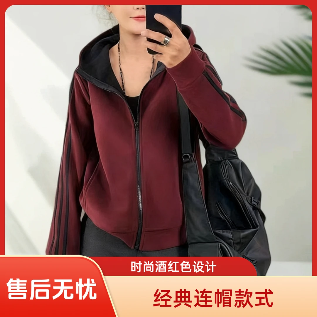 2025新款奥粒绒女休闲风拉链长袖秋冬连帽短外套百搭宽松复古韩版