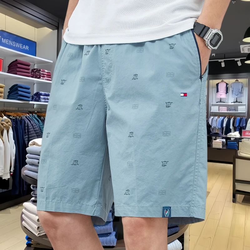 正品Tommy汤米夏季纯棉短裤男士休闲裤薄款五分裤印花沙滩裤中裤