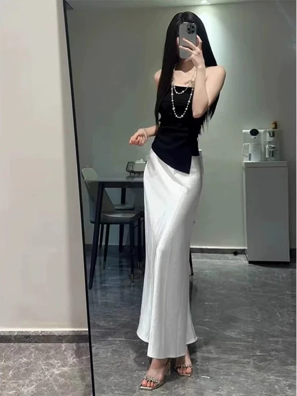 dzg辣妹一字肩无袖抹胸套装显瘦夏季长裙高冷御姐女气质套装