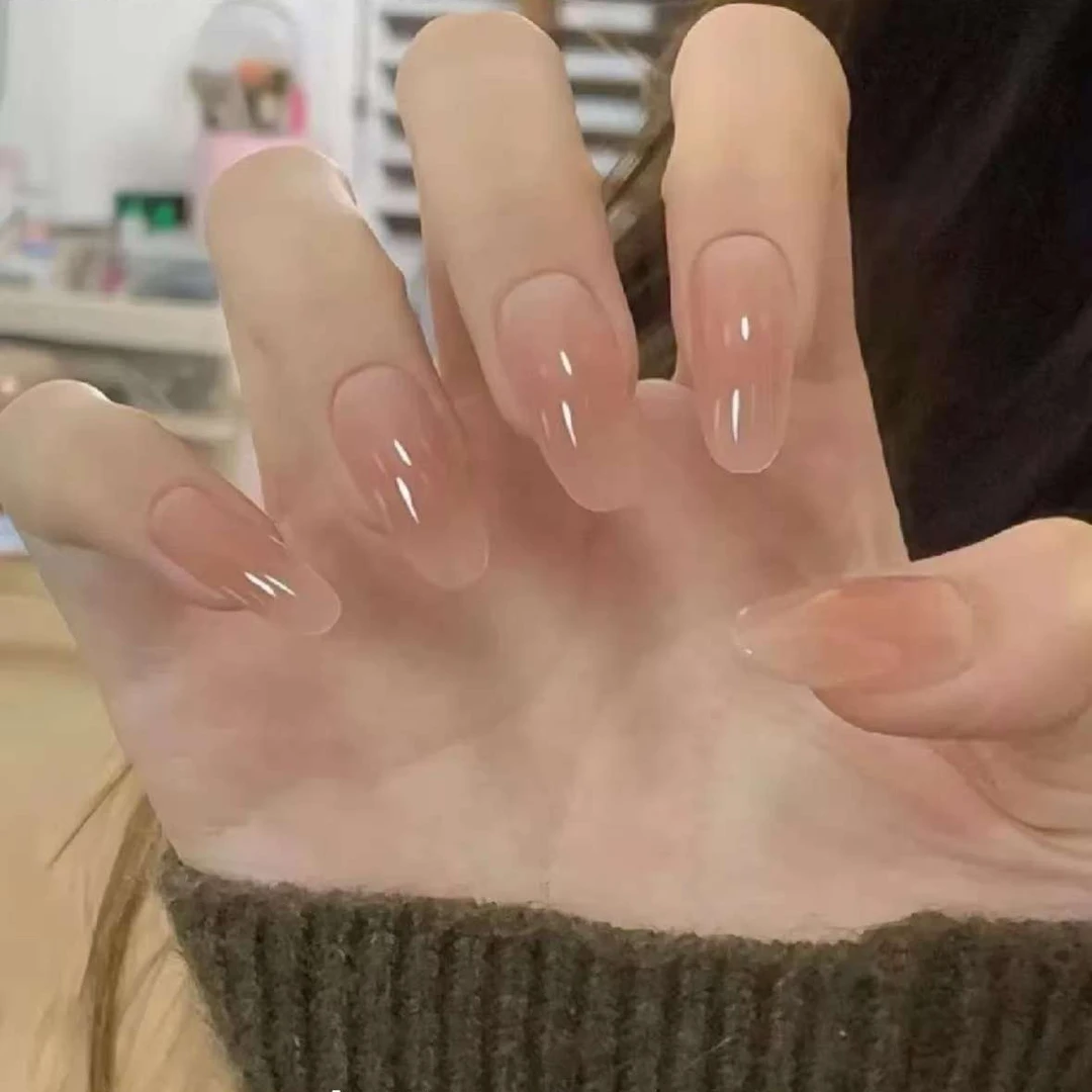 JDD-【纯欲小灯泡】纯手工穿戴甲裸色短款猫眼四季显白美甲甲片纯色