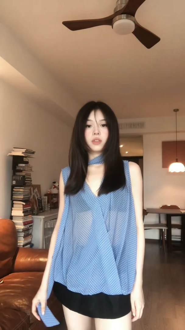 韩系V领波点飘带无袖衬衫女夏季小众薄款上衣百搭显瘦短裙两件套