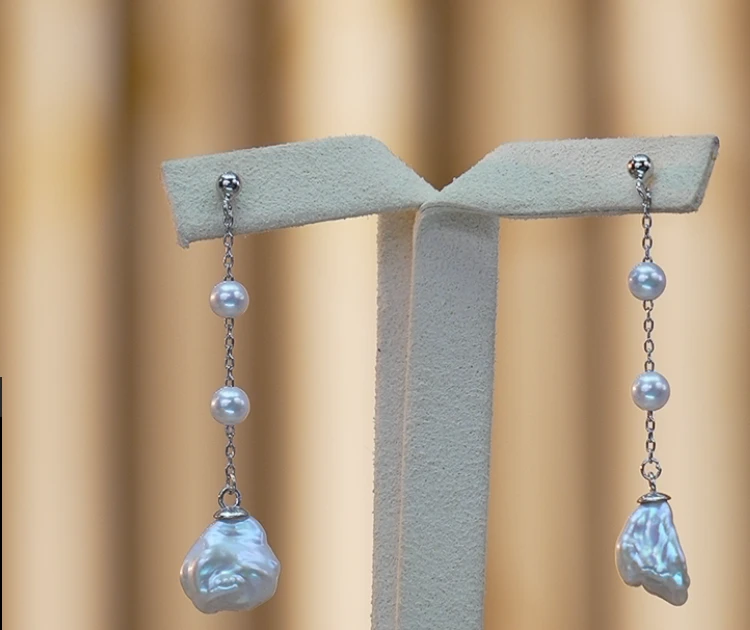 礼兰珠宝 S925银淡水珍珠耳钉11mm左右/4-4.5mm