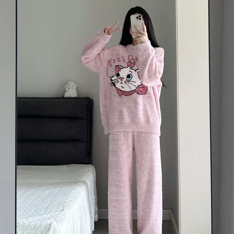 【VNS】一冬季甜美可爱小白猫半边绒睡衣女加绒家居服#创-24F830