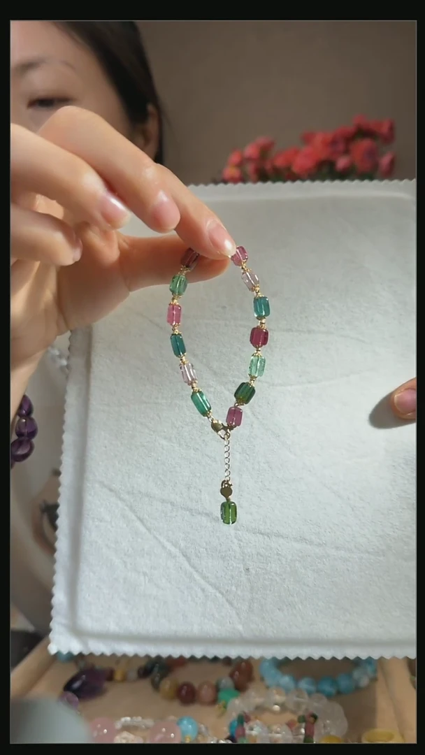 【闪购商品】碧玺手串18K金镶嵌天然碧玺手串