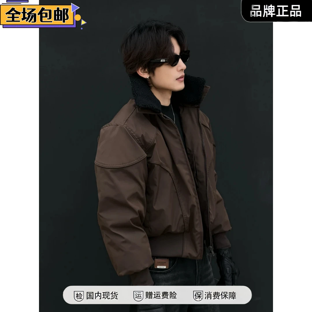 美式翻领夹克冬高级感男装季立体剪裁羊羔毛领棉款高级外套保暖