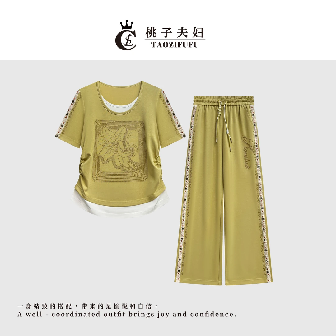 【TAOZIFUFU/潮品设计】轻奢烫钻时尚休闲短袖上衣+裤子#6815/6816