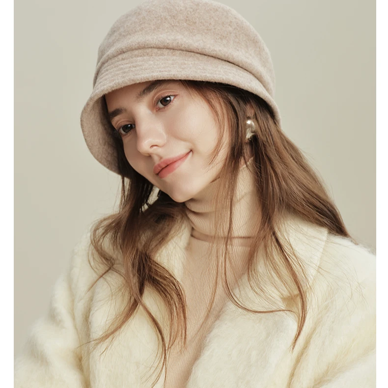 软糯羊毛呢渔夫帽冬季女可折叠百搭保暖盆帽