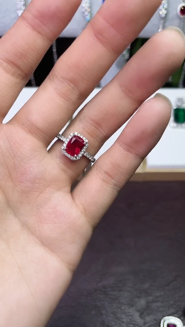 合金合成钻石红宝戒指