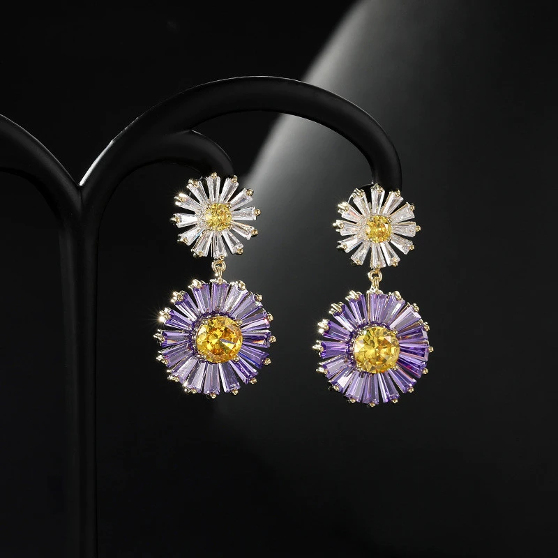 铜合金耳饰 《货号1215》小雏菊满镶耳环