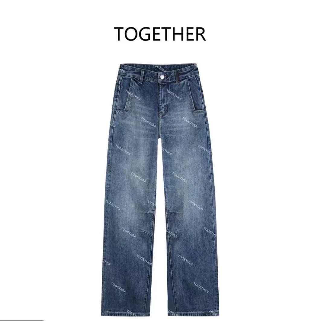 TOGETHER DW STUDIOS2025春季无弹宽松百搭弯刀阔腿牛仔裤#Q5280