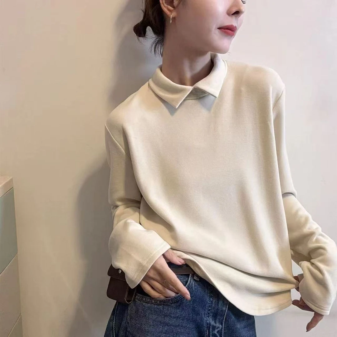 冬上新~双面德绒翻领百搭长袖！