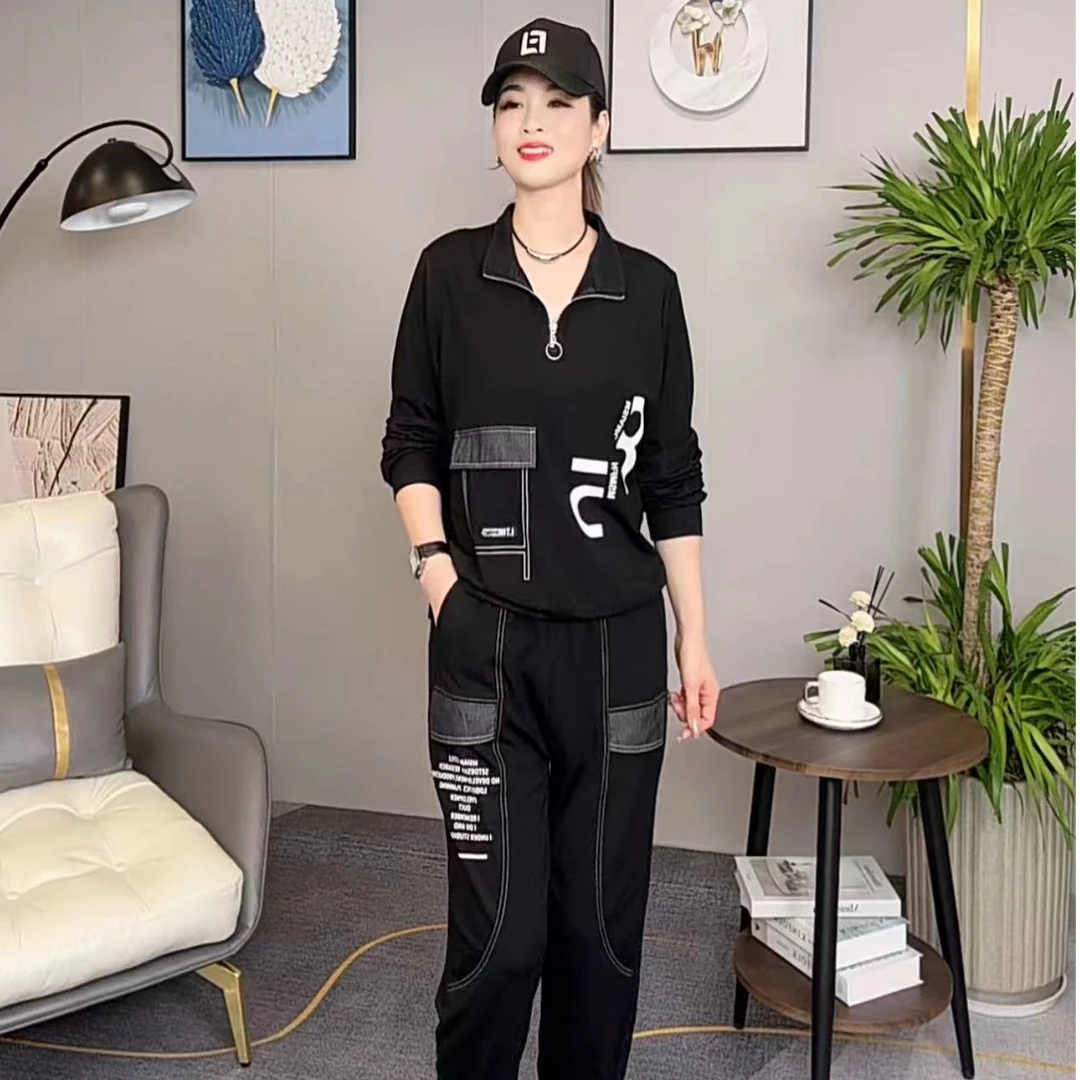 shishu/拾束2025春季新款女士白字母宽松显瘦休闲百搭套装KL9901