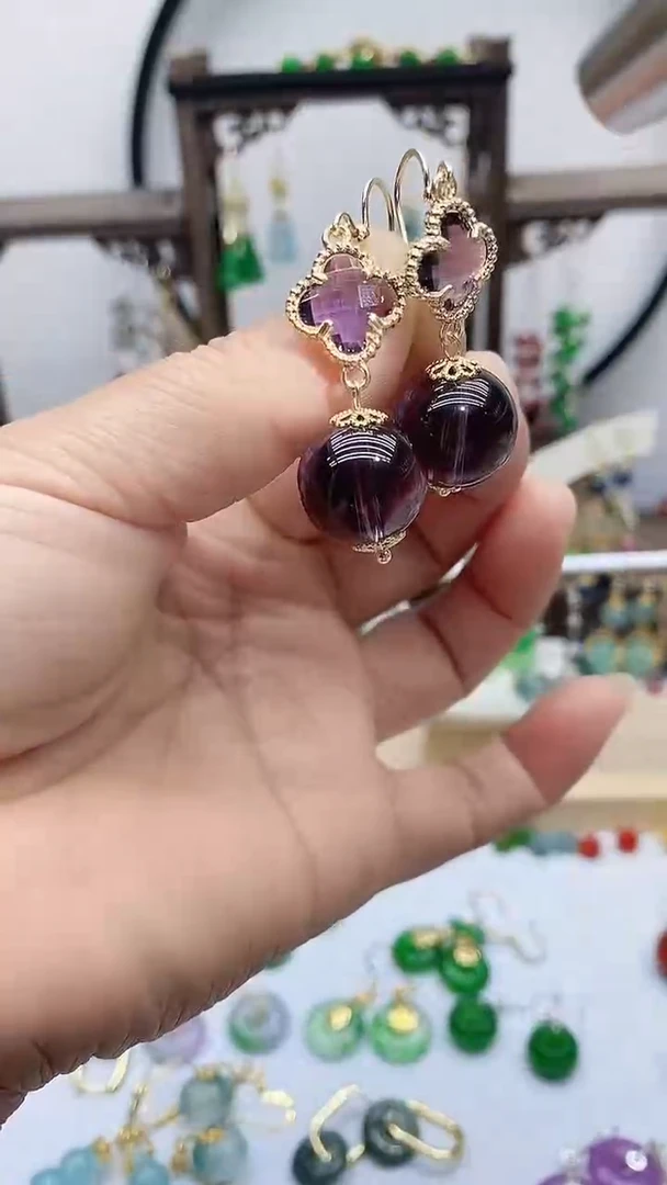 14K金镶嵌耳饰水晶水晶435