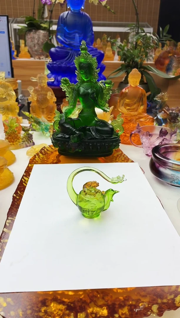 手工艺品琉璃龙头凤尾貔貅壶【貔貅尾有点石膏】