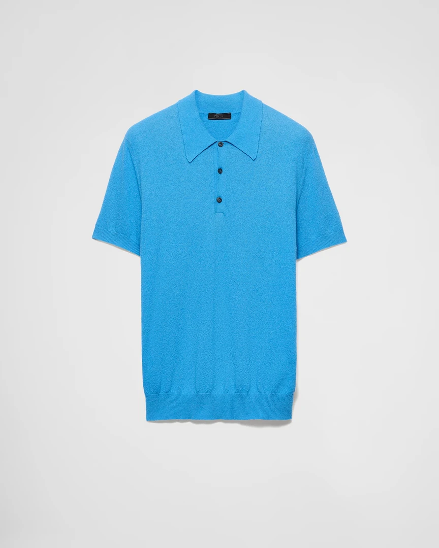 未使用 Prada/普拉达 宝石蓝男士春夏翻领短袖棉质Polo衫