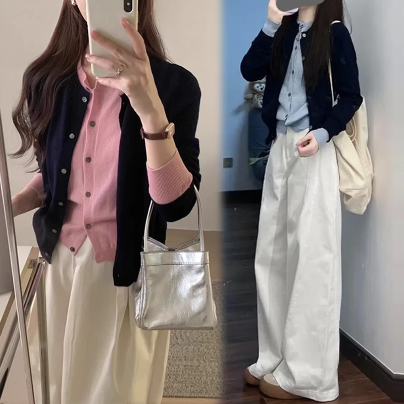 【微风午后】松驰感套装女春秋假两件长袖针织开衫直筒阔腿裤两件套