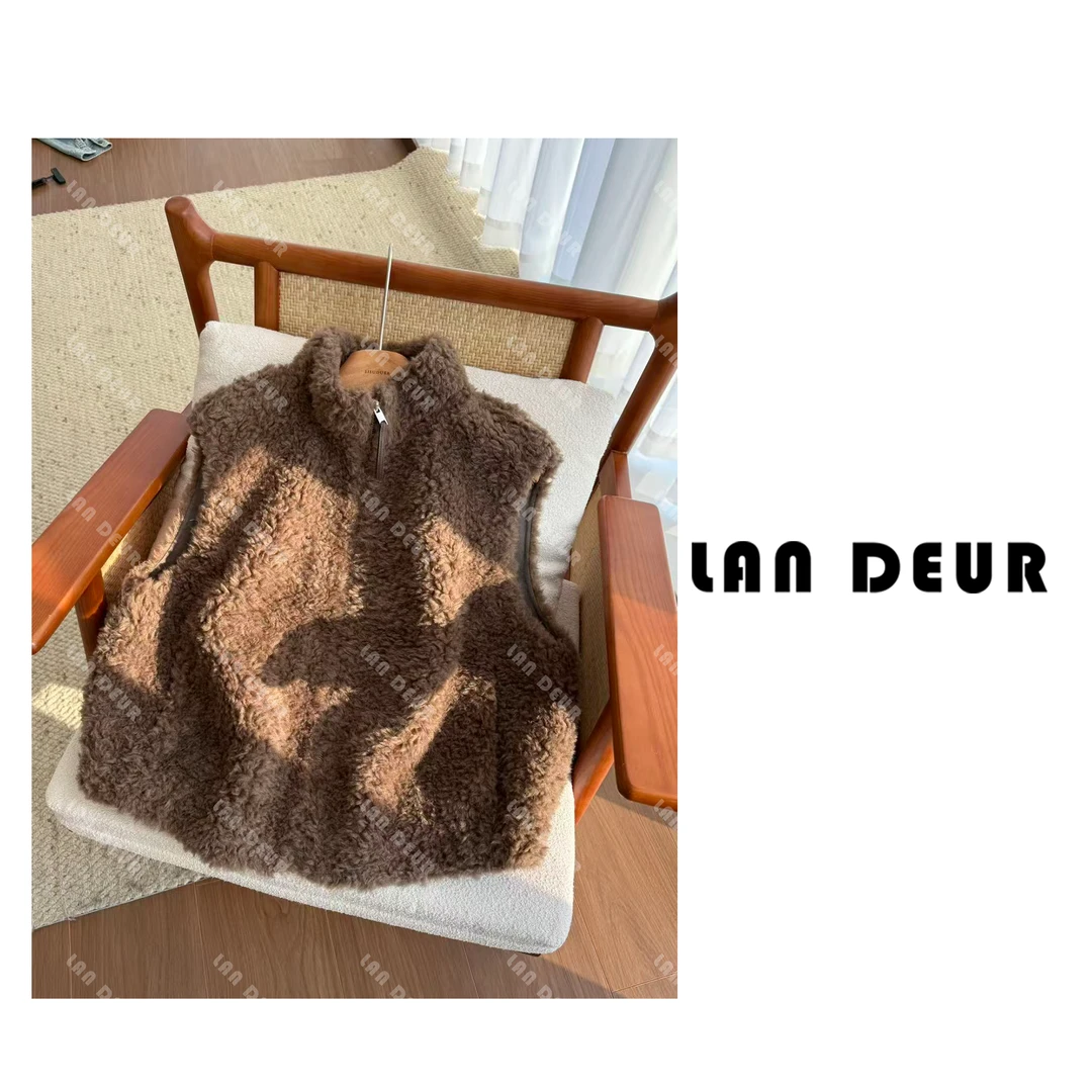 【烟火不语】绵羊毛韩式复古立领羊羔毛无袖短款毛毛马甲外套