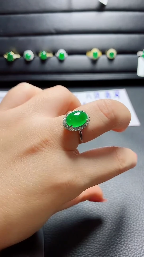 银S925镶嵌戒指翡翠 天然翡翠A货s925银镶